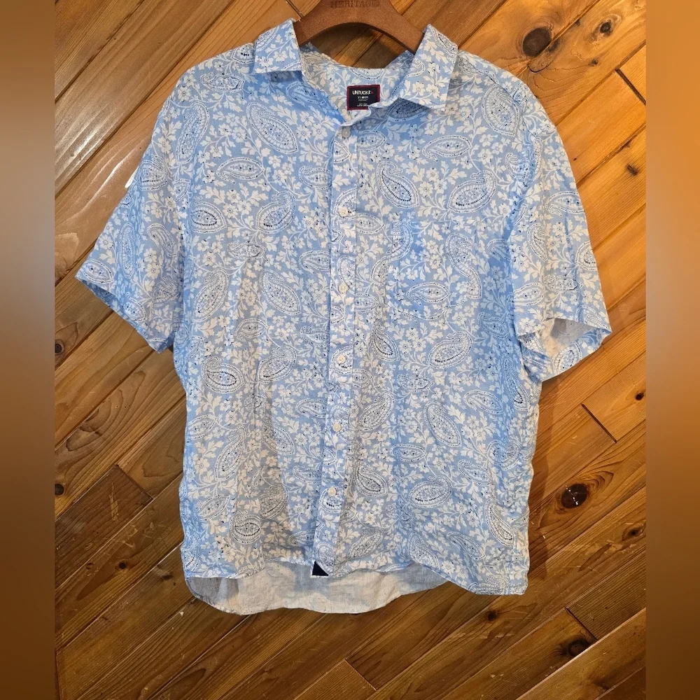 UNTUCKit Linen Light Blue Paisley Casual Shirt Sizw XL - Picture 2 of 6